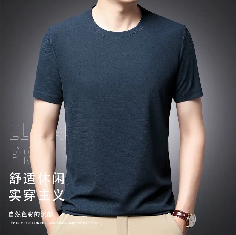 Men Navy Crossbody Crewneck T-Shirt Short Sleeve — feature 2