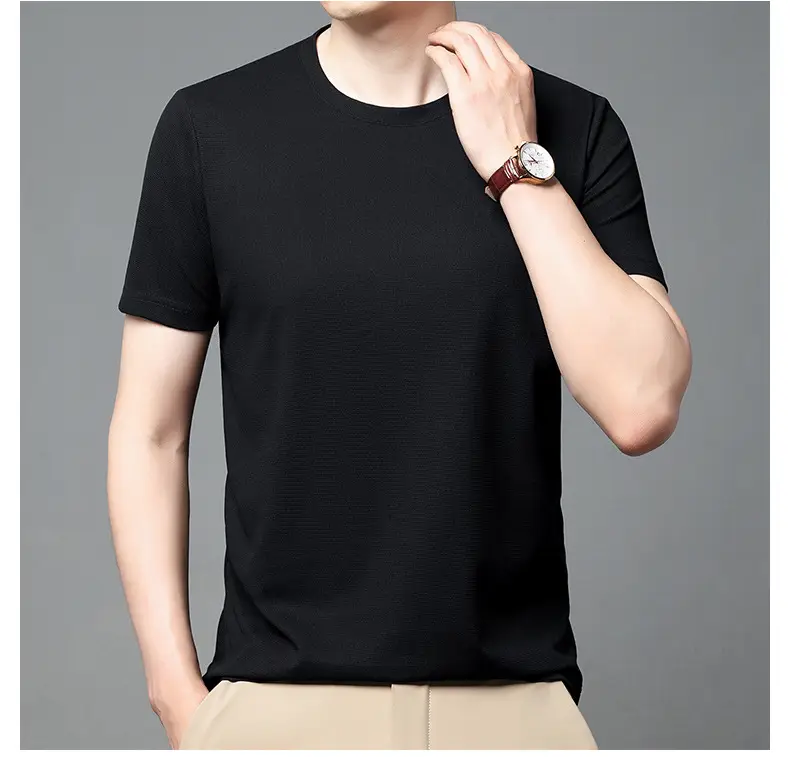Men Navy Crossbody Crewneck T-Shirt Short Sleeve — feature 37