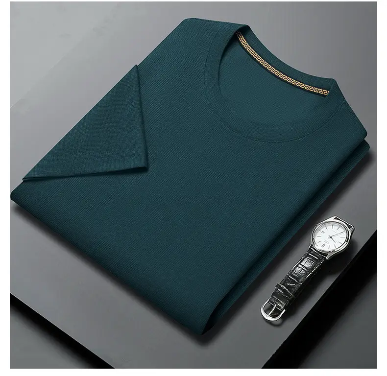 Men Navy Crossbody Crewneck T-Shirt Short Sleeve — feature 39