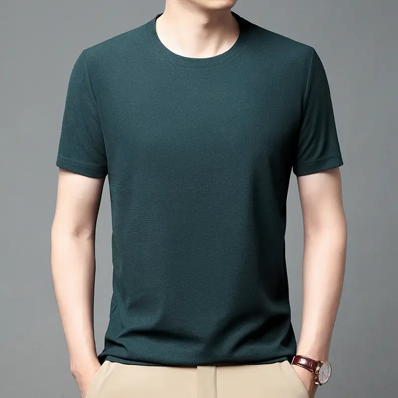 Men Navy Crossbody Crewneck T-Shirt Short Sleeve