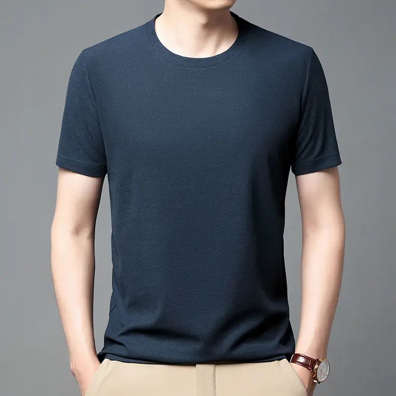 Men Navy Crossbody Crewneck T-Shirt Short Sleeve