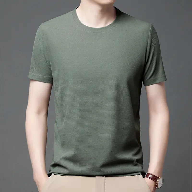 Men Navy Crossbody Crewneck T-Shirt Short Sleeve