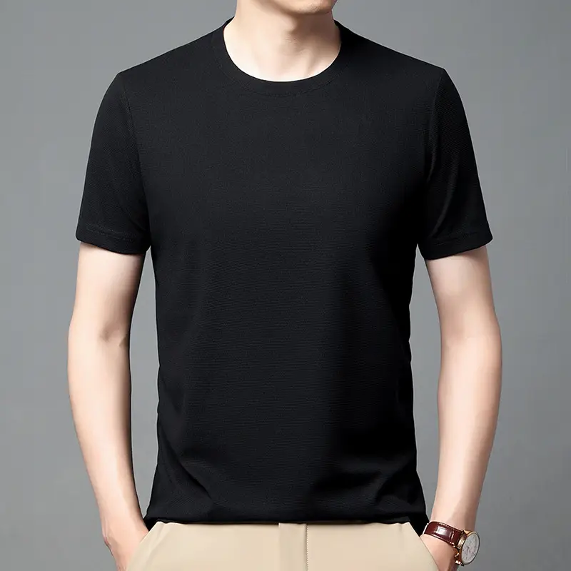 Men Navy Crossbody Crewneck T-Shirt Short Sleeve