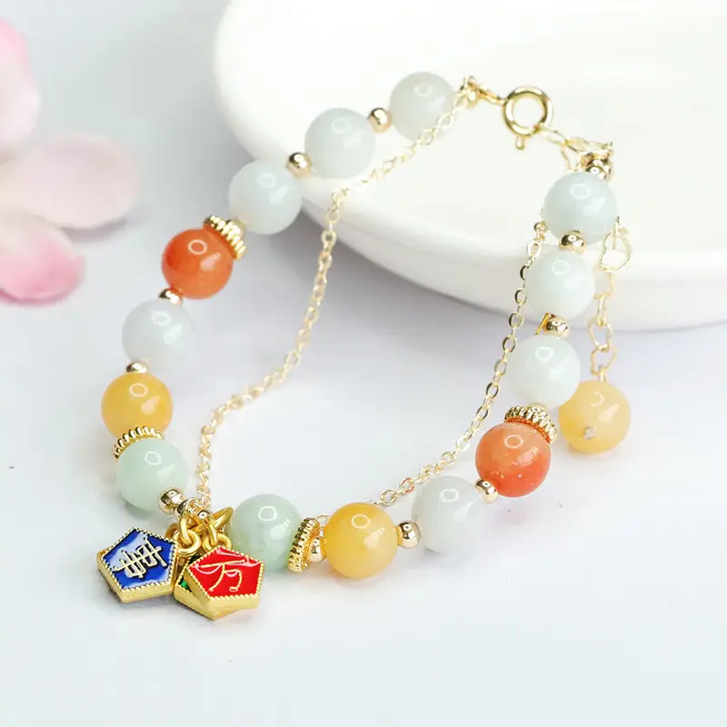 Multicolored Jade Bracelet with Ethnic Pendant - Image 4