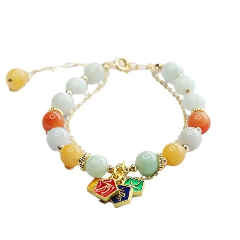 Multicolored Jade Bracelet with Ethnic Pendant - Image 6