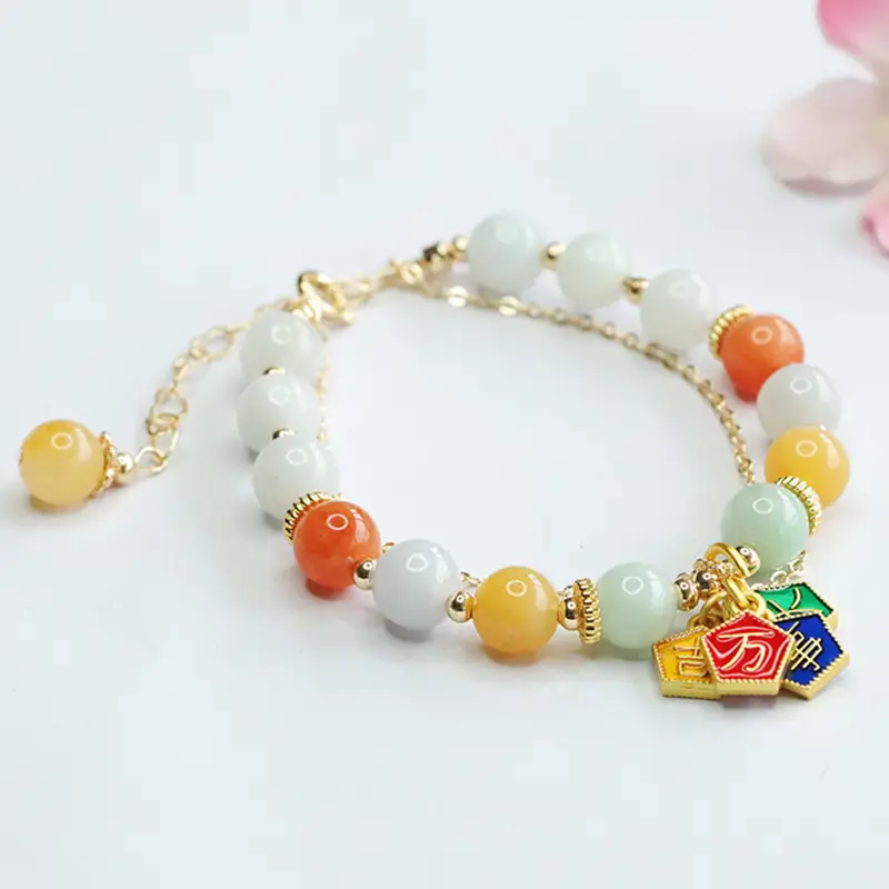 Multicolored Jade Bracelet with Ethnic Pendant — feature 5