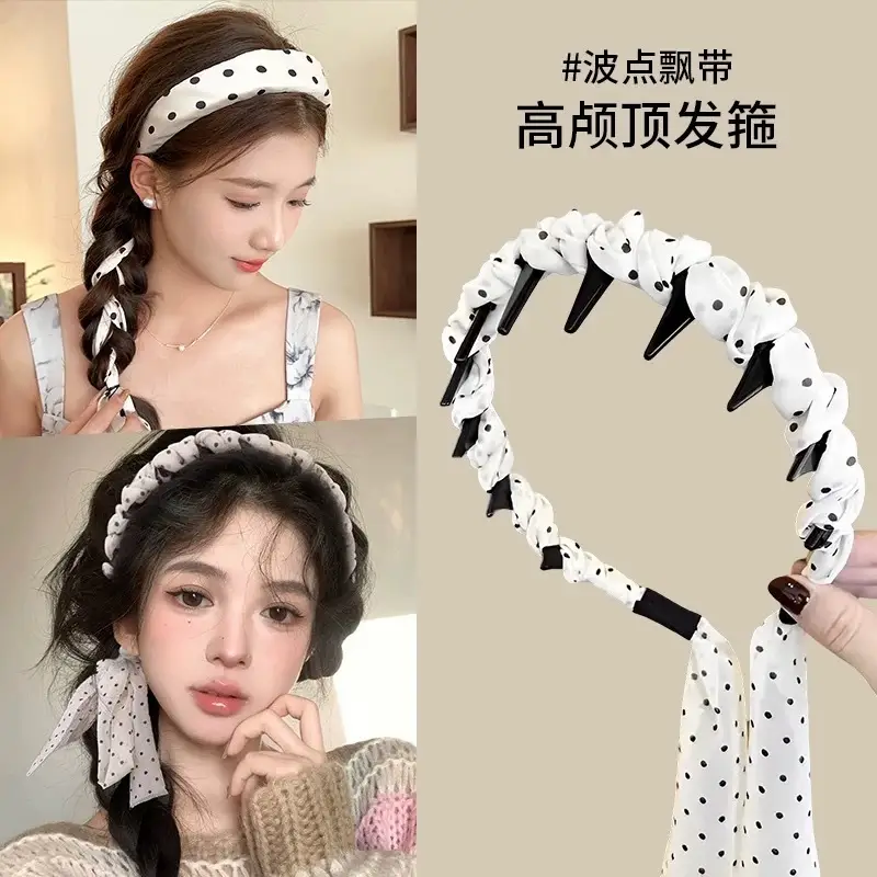 Wide Pleated Hair Band 6cm Black Cranial Top for Women - Image 66