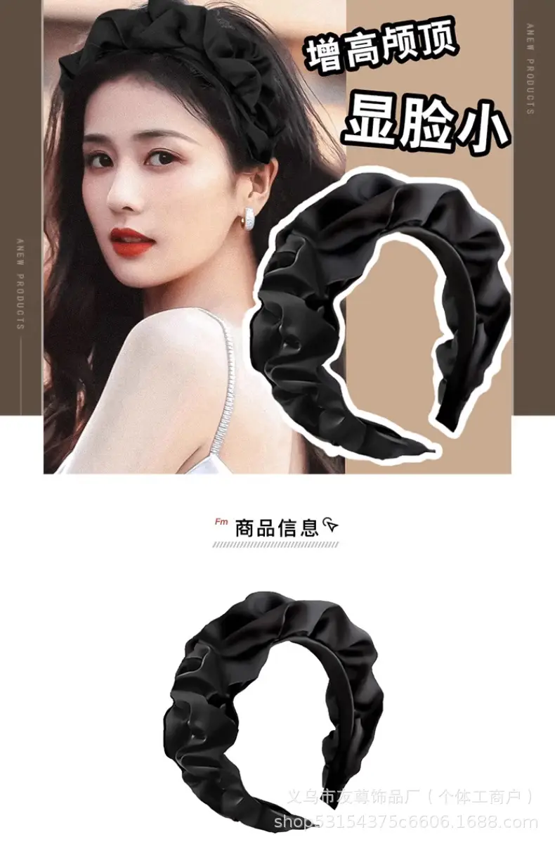 Wide Pleated Hair Band 6cm Black Cranial Top for Women — feature 2