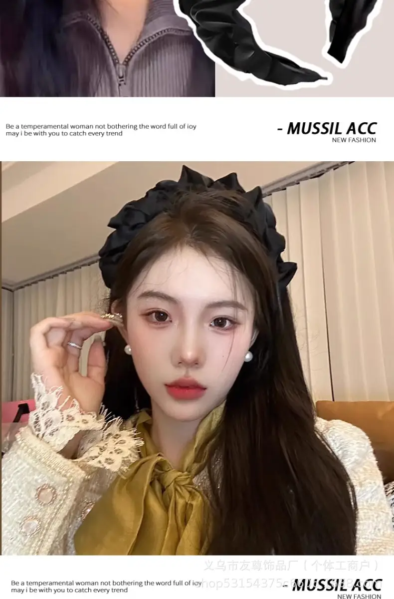 Wide Pleated Hair Band 6cm Black Cranial Top for Women — feature 6