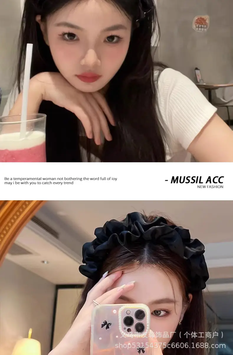 Wide Pleated Hair Band 6cm Black Cranial Top for Women — feature 8
