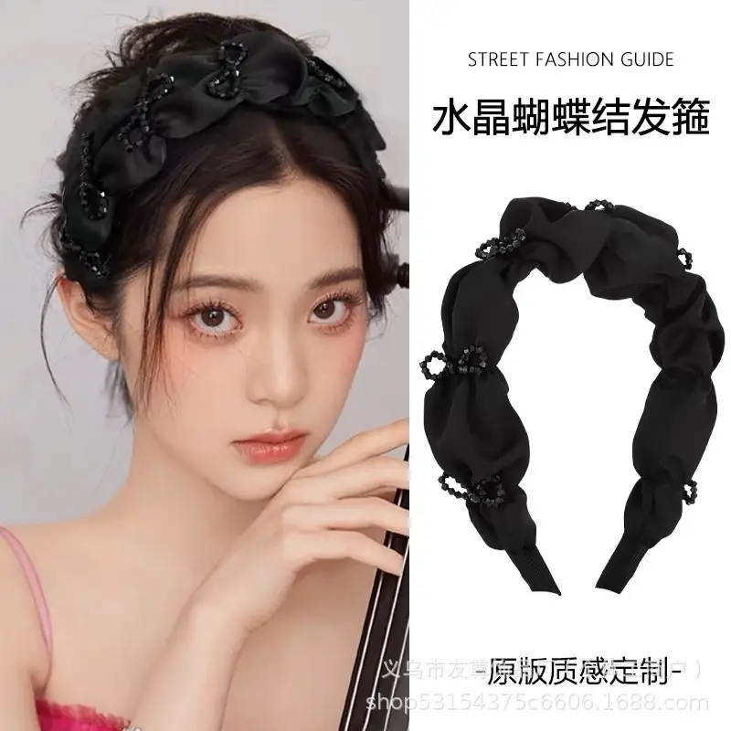 Wide Pleated Hair Band 6cm Black Cranial Top for Women - Image 13