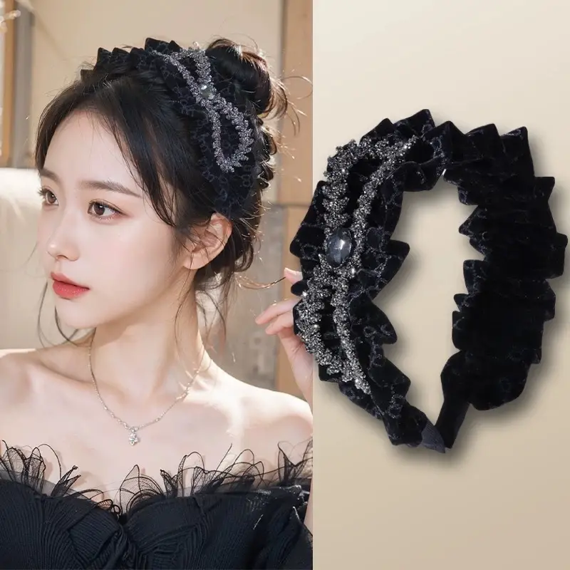 Wide Pleated Hair Band 6cm Black Cranial Top for Women - Image 15