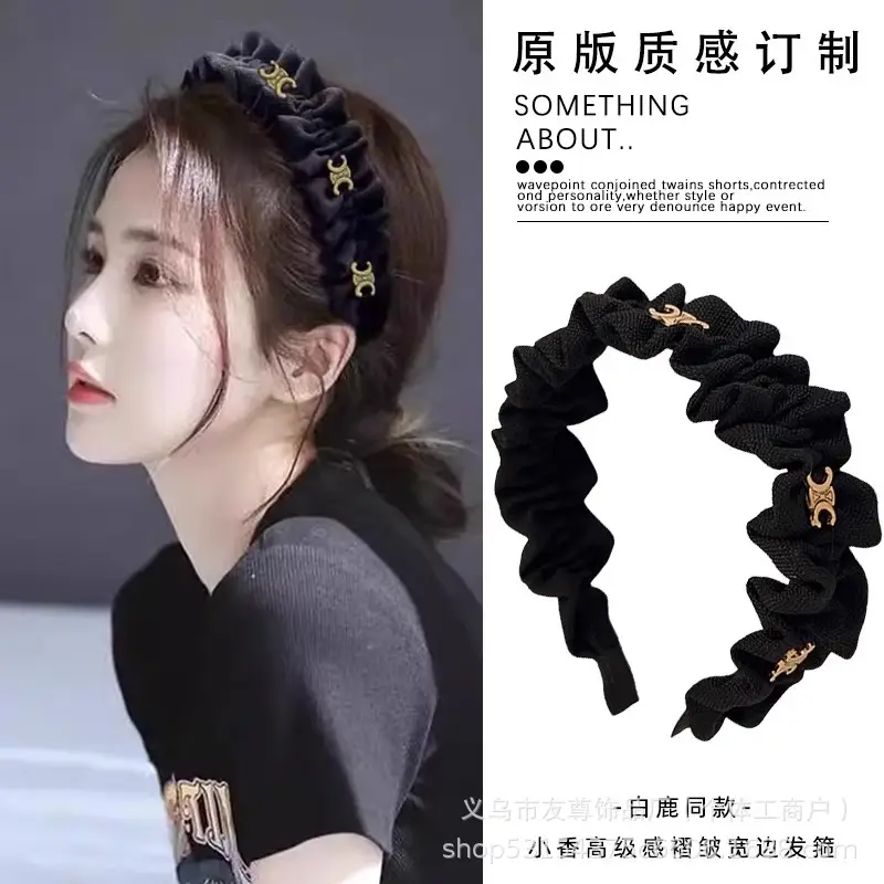 Wide Pleated Hair Band 6cm Black Cranial Top for Women - Image 16