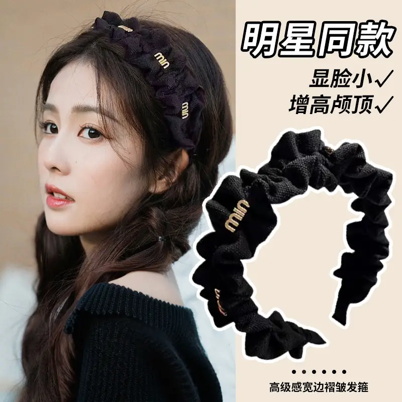 Wide Pleated Hair Band 6cm Black Cranial Top for Women - Image 17