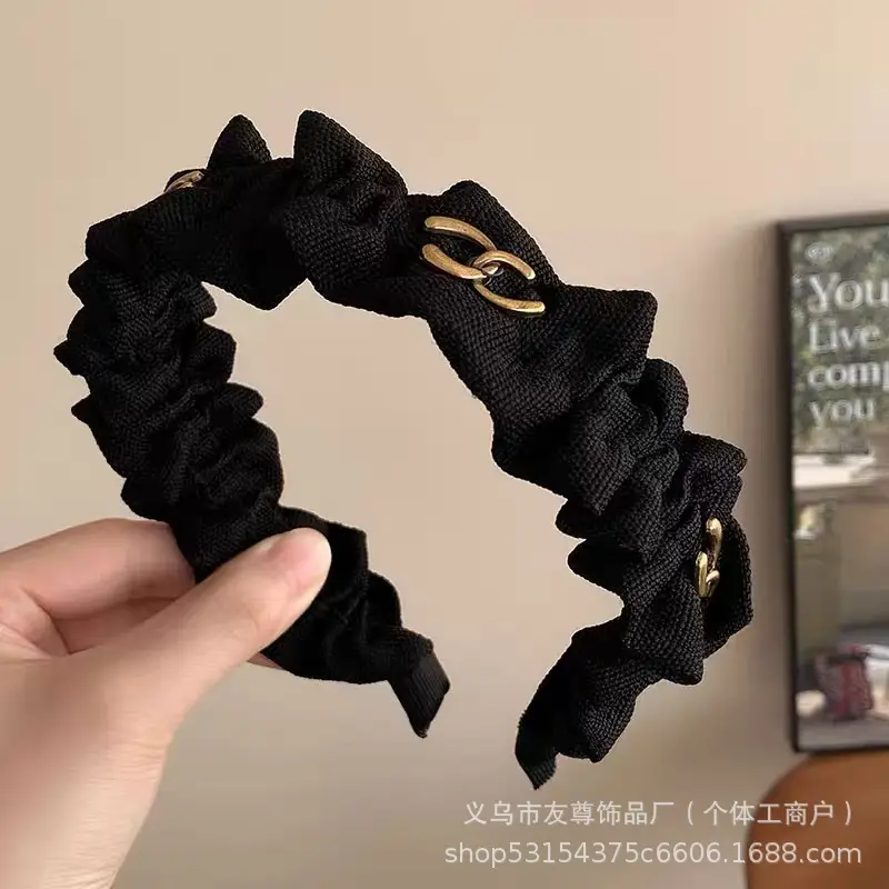 Wide Pleated Hair Band 6cm Black Cranial Top for Women - Image 18