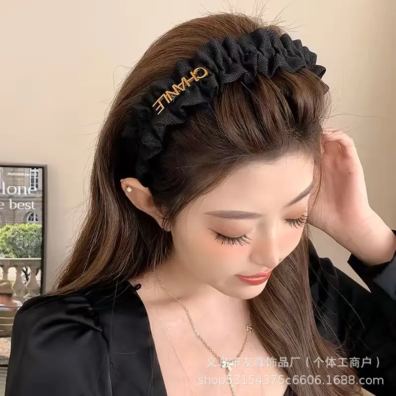 Wide Pleated Hair Band 6cm Black Cranial Top for Women - Image 19