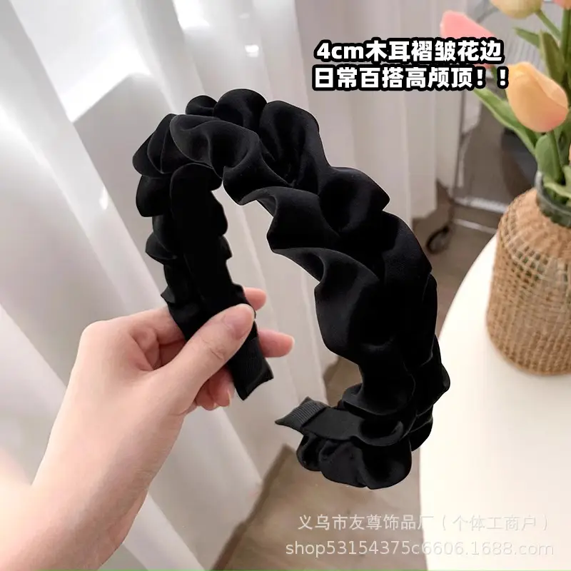 Wide Pleated Hair Band 6cm Black Cranial Top for Women - Image 2
