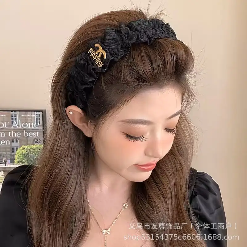 Wide Pleated Hair Band 6cm Black Cranial Top for Women - Image 20