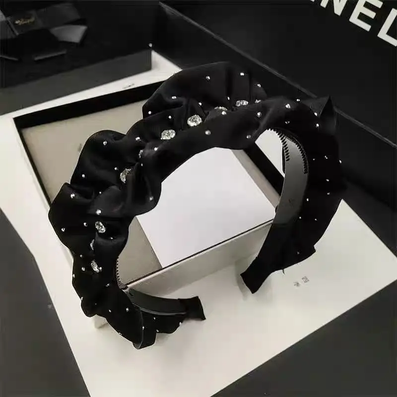 Wide Pleated Hair Band 6cm Black Cranial Top for Women - Image 27