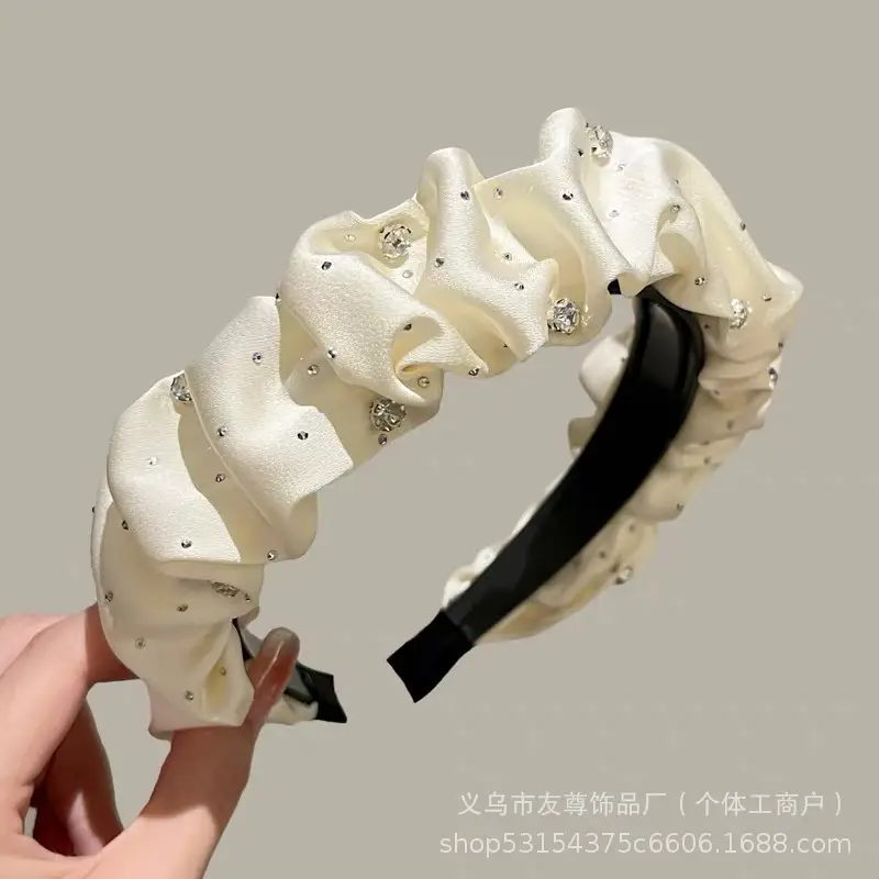 Wide Pleated Hair Band 6cm Black Cranial Top for Women - Image 28