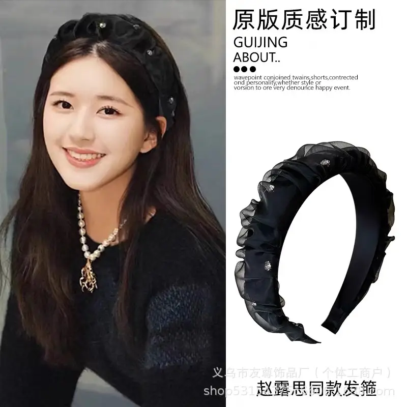 Wide Pleated Hair Band 6cm Black Cranial Top for Women - Image 34
