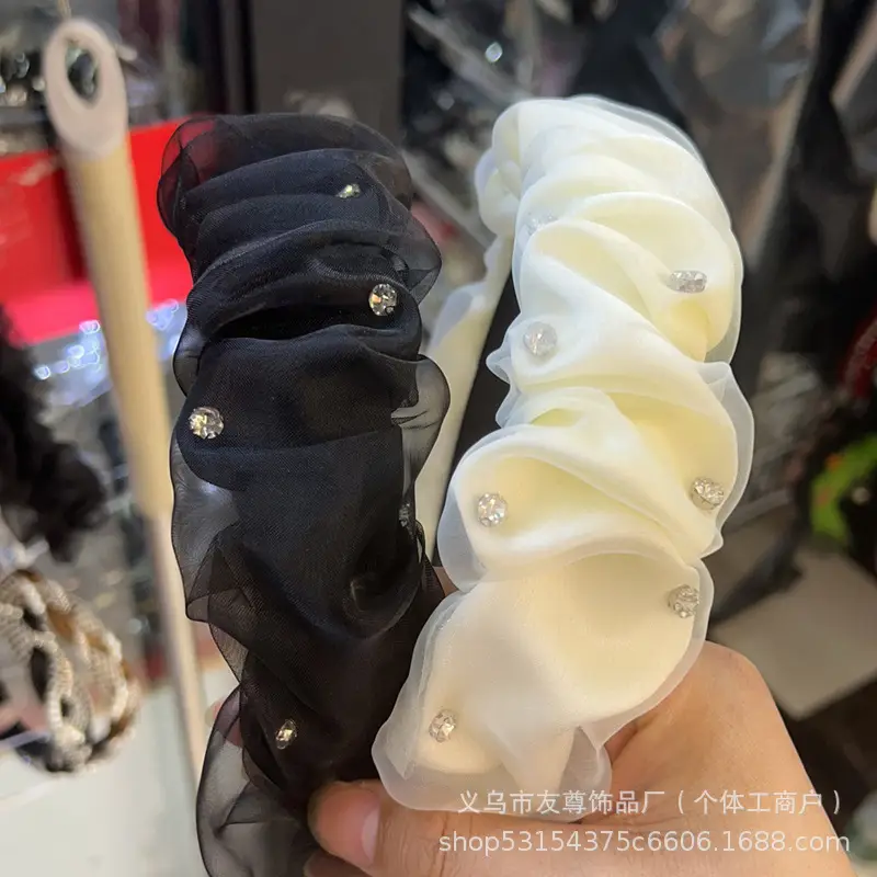 Wide Pleated Hair Band 6cm Black Cranial Top for Women - Image 35