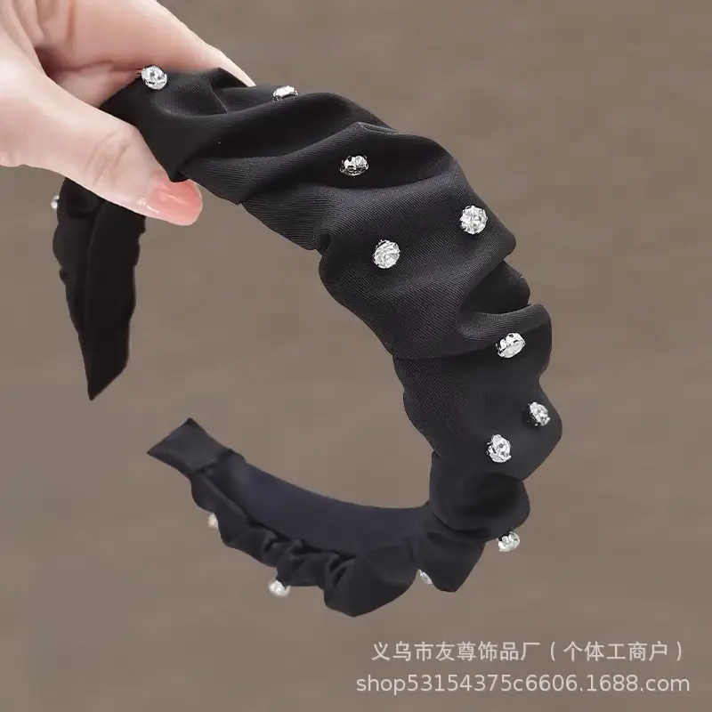 Wide Pleated Hair Band 6cm Black Cranial Top for Women - Image 36