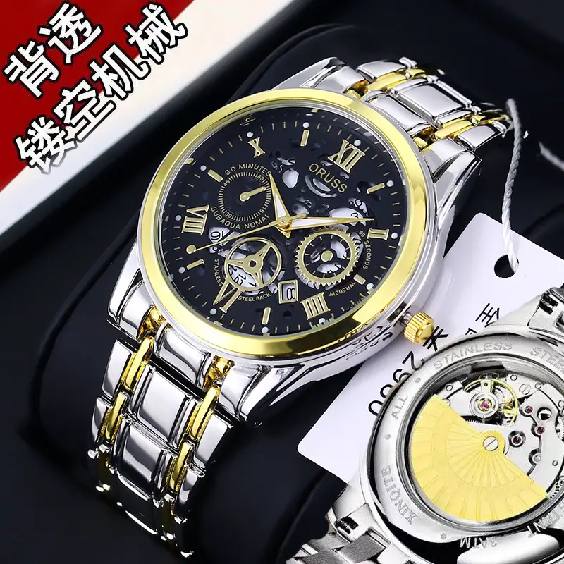 Fake Mechanical Tourbillon Watch Gold Silver Band - Image 2