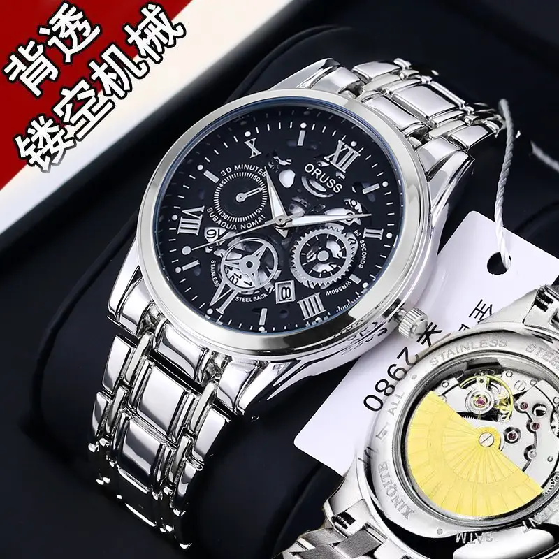 Fake Mechanical Tourbillon Watch Gold Silver Band - Image 4