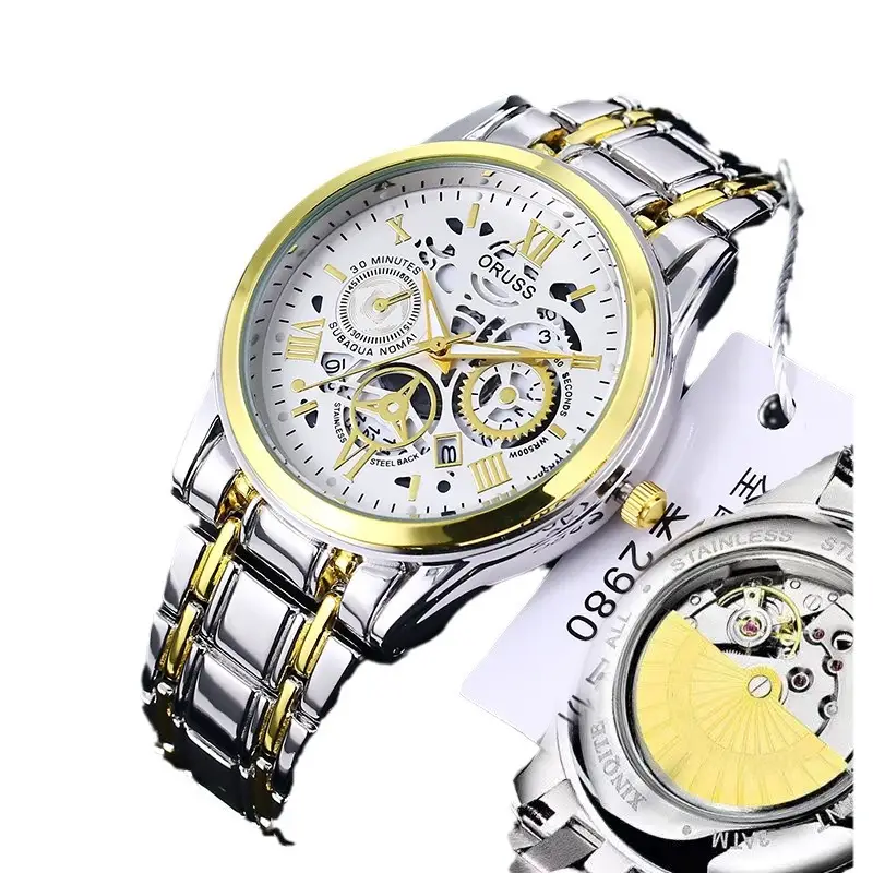 Fake Mechanical Tourbillon Watch Gold Silver Band - Image 8