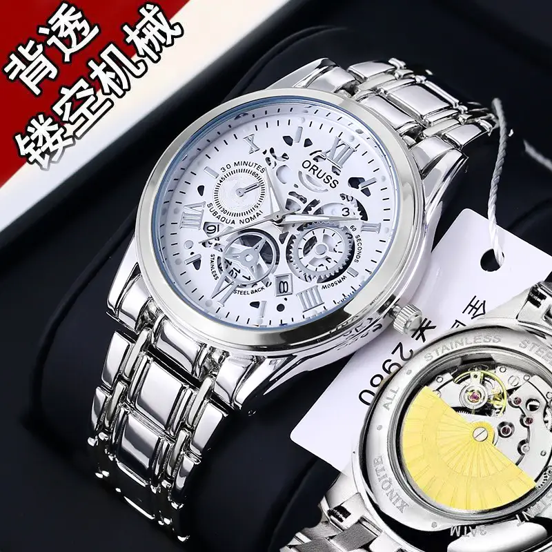 Fake Mechanical Tourbillon Watch Gold Silver Band - Image 3