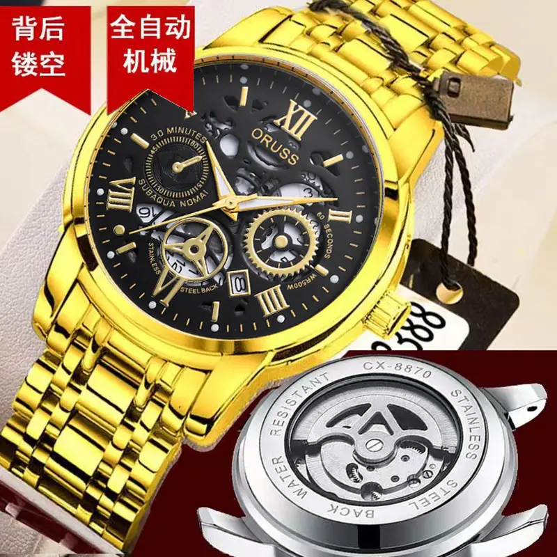 Fake Mechanical Tourbillon Watch Gold Silver Band - Image 7