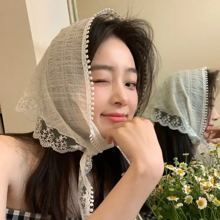 French Lace Triangle Scarf Beige Western Decorative Headscarf