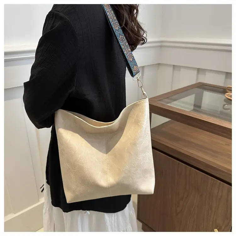 Brown Leather Ethnic Shoulder Bag with Crossbody Strap