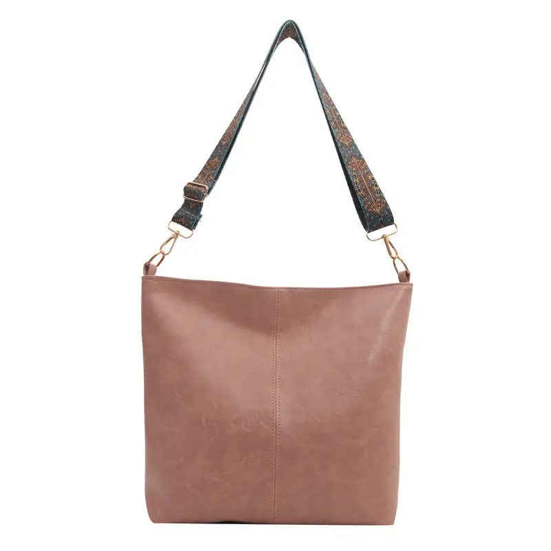 Brown Leather Ethnic Shoulder Bag with Crossbody Strap