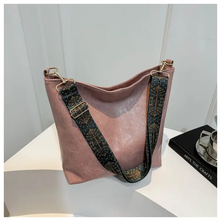 Brown Leather Ethnic Shoulder Bag with Crossbody Strap — feature 26