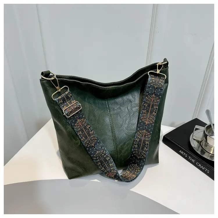 Brown Leather Ethnic Shoulder Bag with Crossbody Strap — feature 29