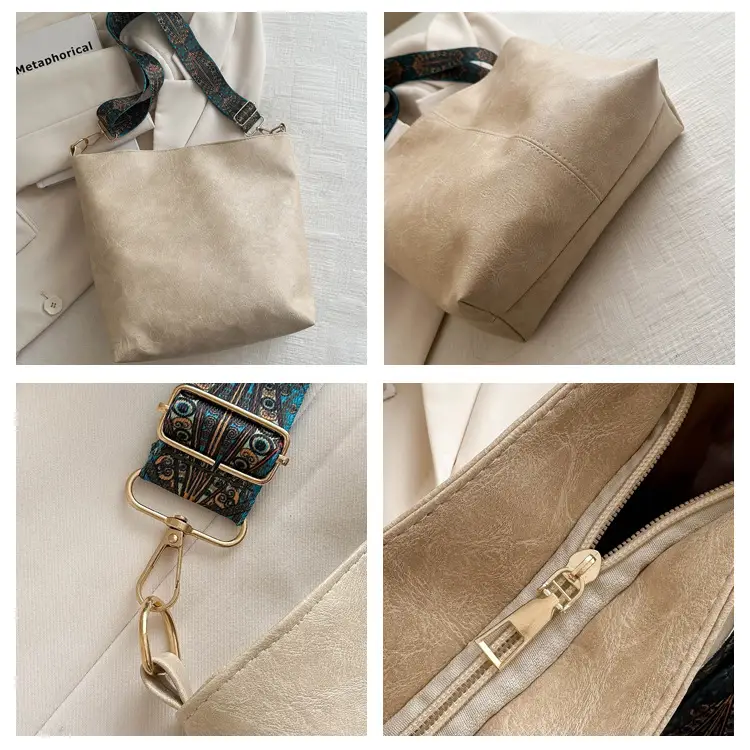 Brown Leather Ethnic Shoulder Bag with Crossbody Strap — feature 9