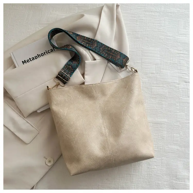 Brown Leather Ethnic Shoulder Bag with Crossbody Strap