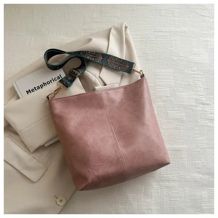 Brown Leather Ethnic Shoulder Bag with Crossbody Strap