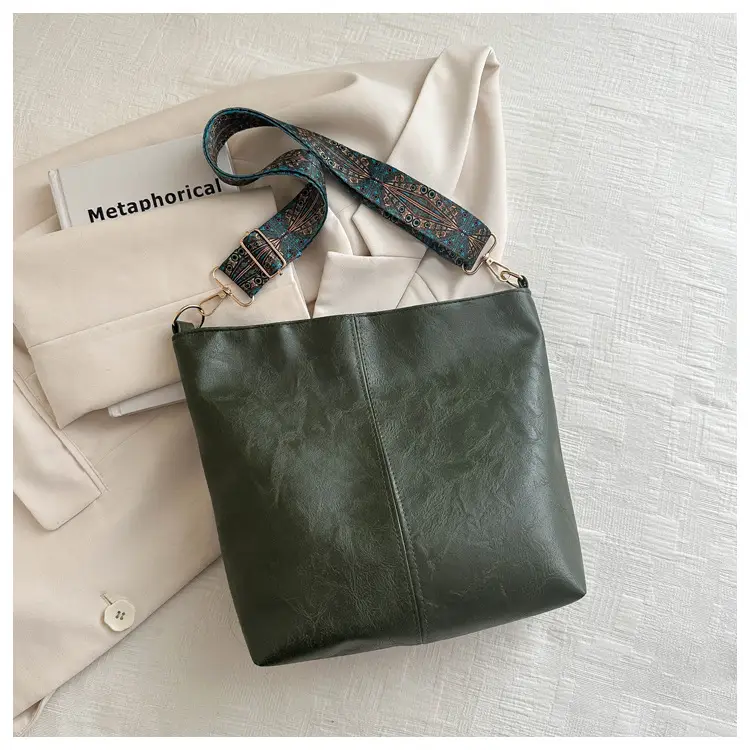 Brown Leather Ethnic Shoulder Bag with Crossbody Strap