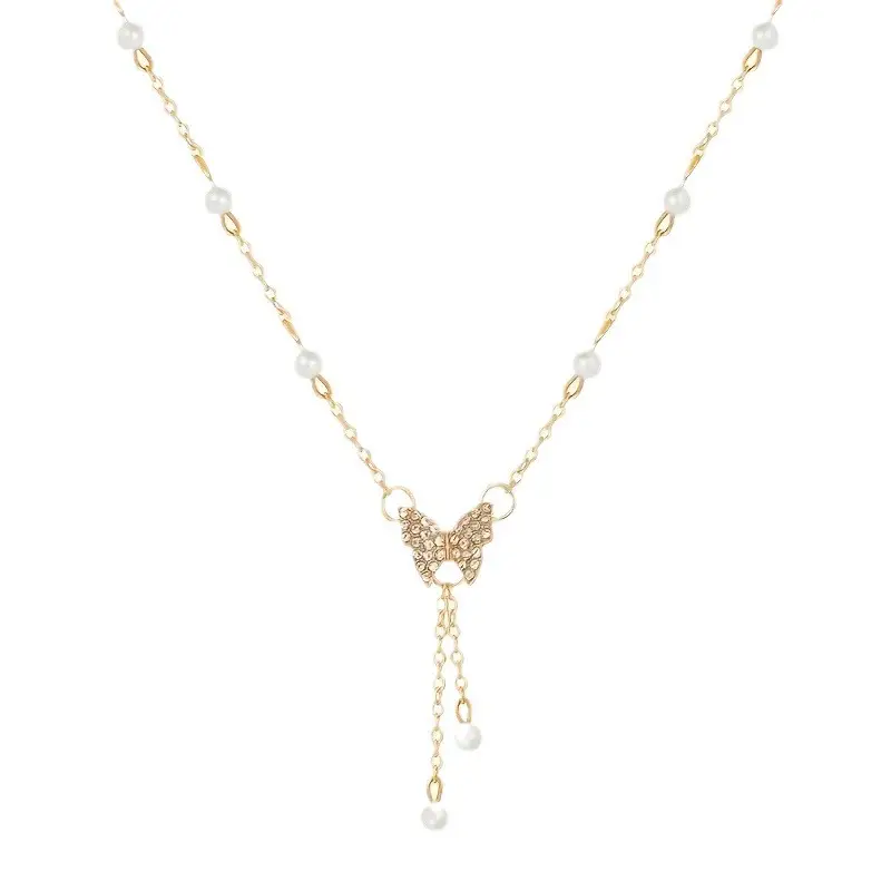 Gold Butterfly Pearl Clavicle Chain for Women