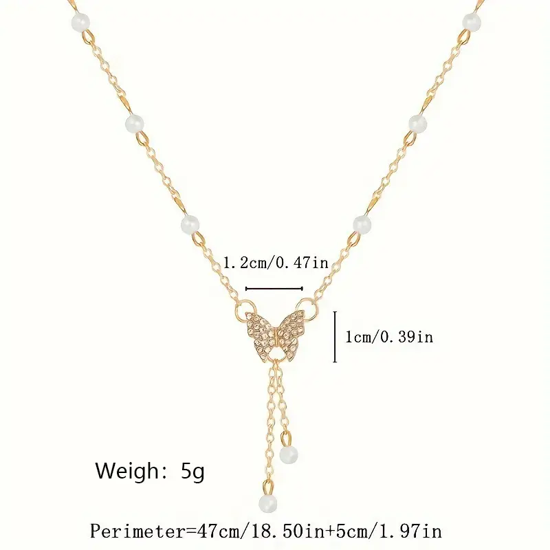 Gold Butterfly Pearl Clavicle Chain for Women — feature 5