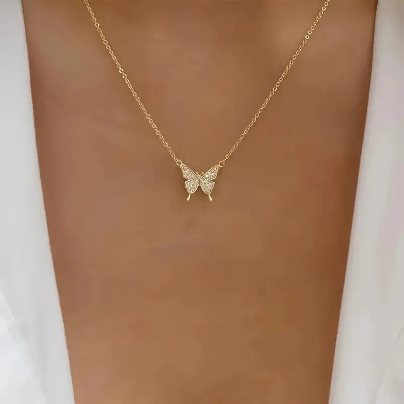Gold Butterfly Pearl Clavicle Chain for Women