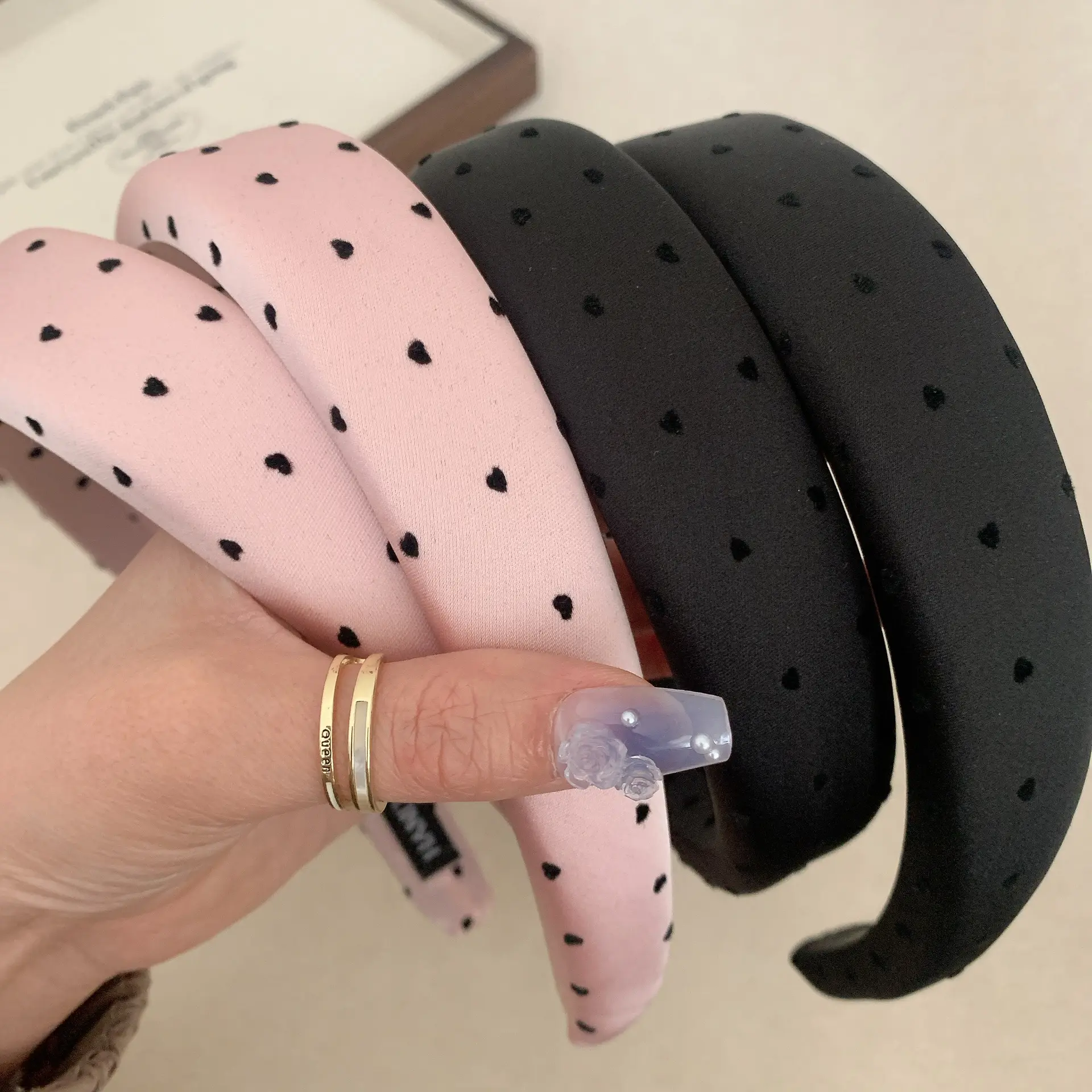 Black Satin Hair Band with Wave Design - Image 6