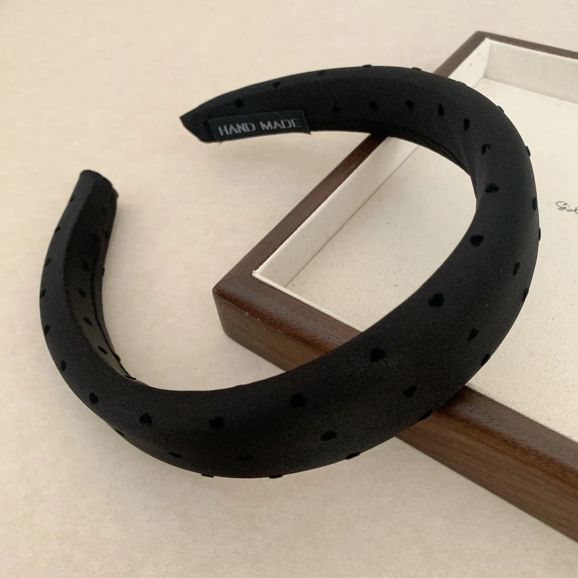 Black Satin Hair Band with Wave Design - Image 2