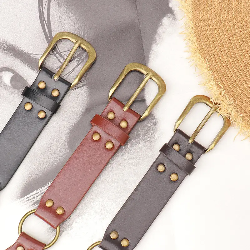Retro Belt Women American Rivet Eye Stitching Wide Waist Seal