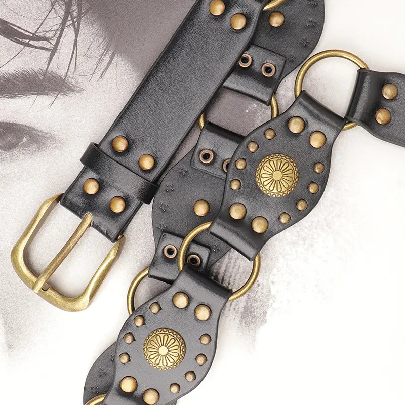 Retro Belt Women American Rivet Eye Stitching Wide Waist Seal