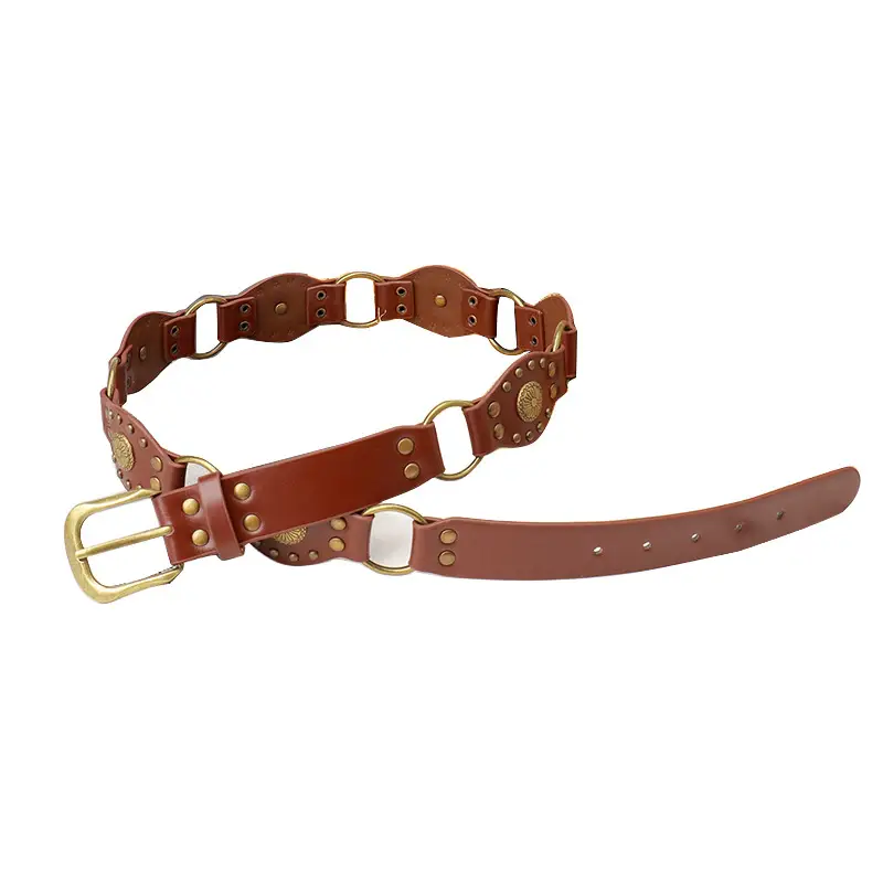 Retro Belt Women American Rivet Eye Stitching Wide Waist Seal