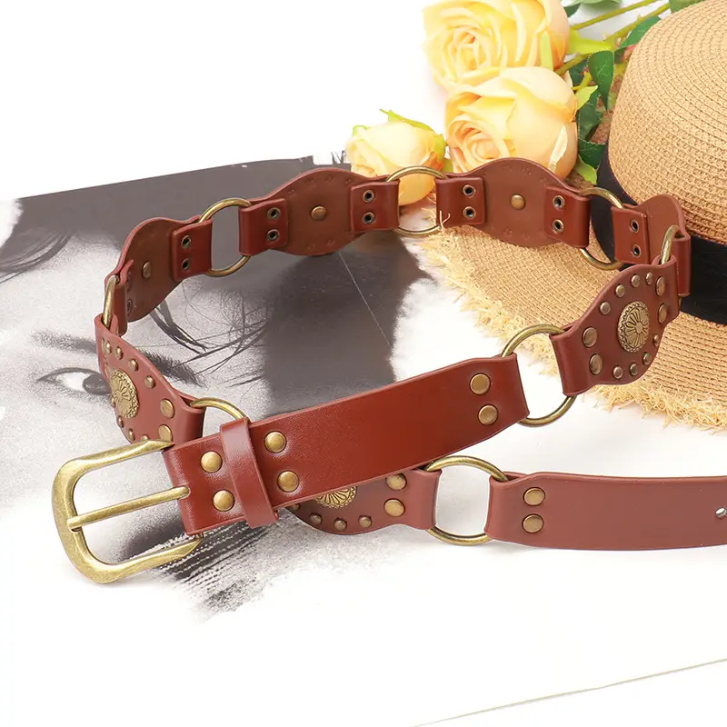 Retro Belt Women American Rivet Eye Stitching Wide Waist Seal
